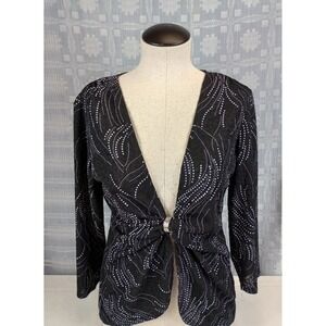 Vintage Choices Womens Top Size Medium Black Pullover Deep V Neck Long‎ Sleeves